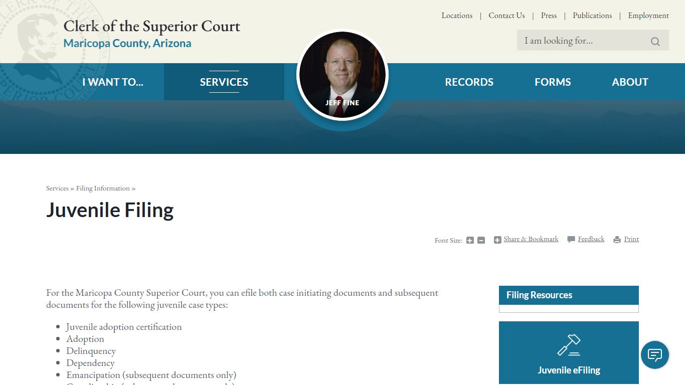 Juvenile Filing | Maricopa County Clerk of Superior Court
